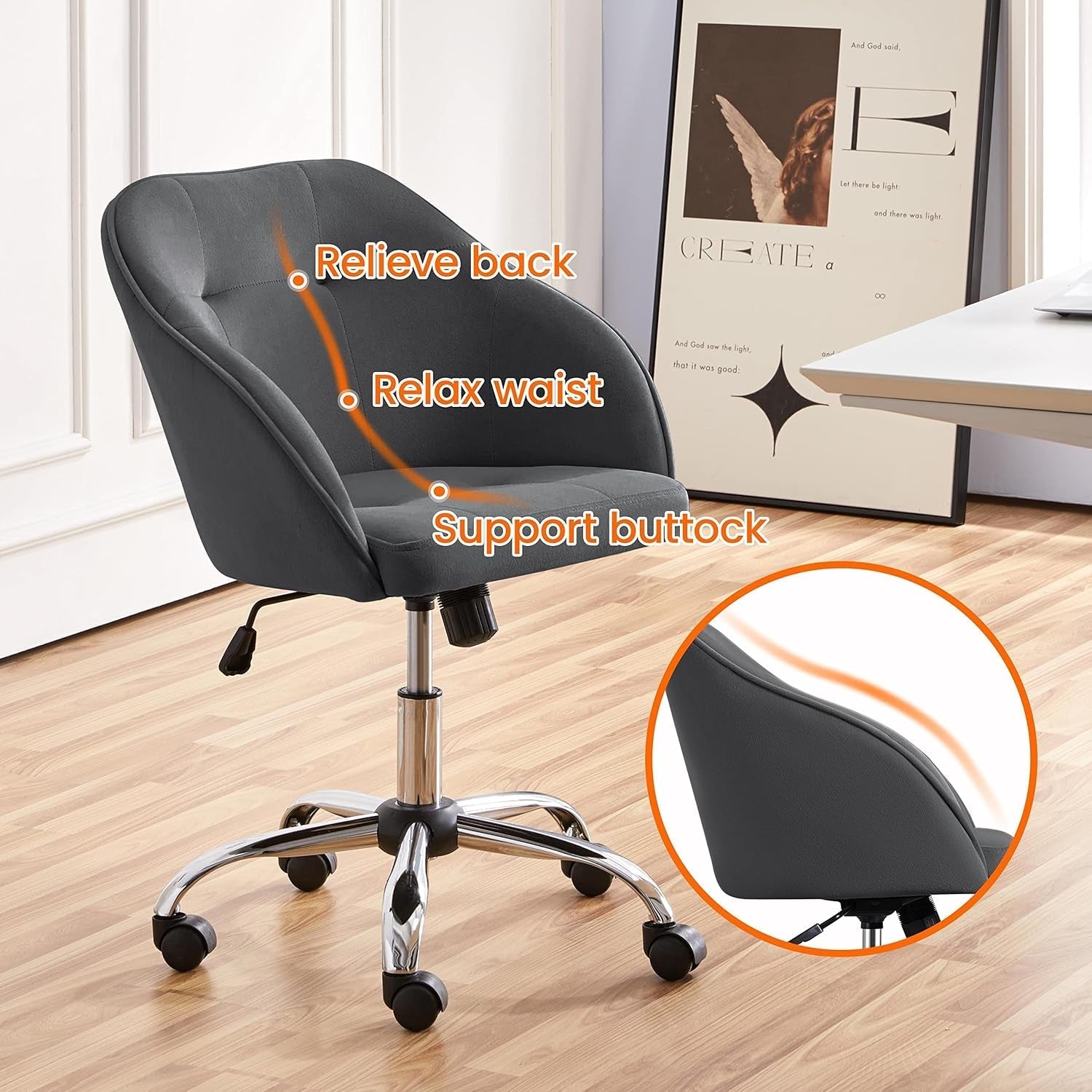 Office Chair Height Adjustable Mid Back Chair Swivel Large Seat Chairs Desk Chair Computer Chair on Wheels with Armrests-3