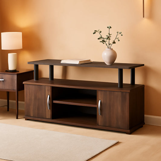 JAYA Large Entertainment Stand for TV up to 55 Inch, Columbia Walnut/Black-0