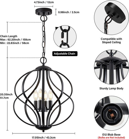 Black 4 Light Geometric Chandelier Pendant Light Dining-4