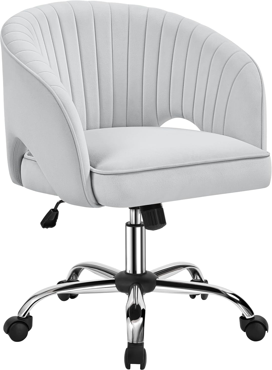 Home Office Chair, Velvet Desk Chair, Upholstered Modern Swivel Chair with Tufted Barrel Back, Rolling Wheels for Office,Study, Vanity,Bedroom Light Gray-0