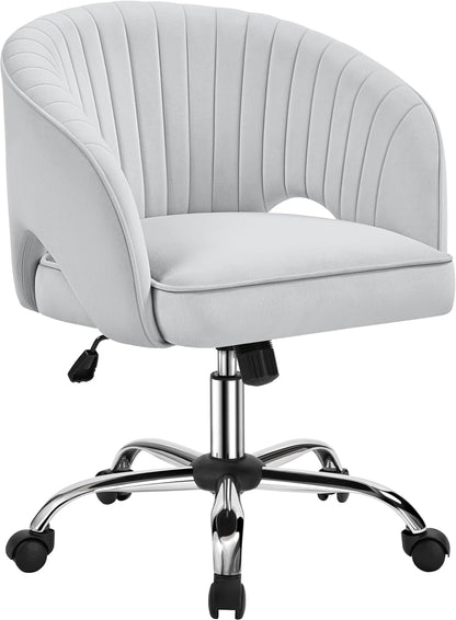 Home Office Chair, Velvet Desk Chair, Upholstered Modern Swivel Chair with Tufted Barrel Back, Rolling Wheels for Office,Study, Vanity,Bedroom Light Gray-0