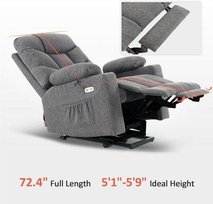 Power Lift Recliner Chair with Extended Footrest for Elderly People, Fabric 7287 (Dark Gray, Medium-Regular)-3