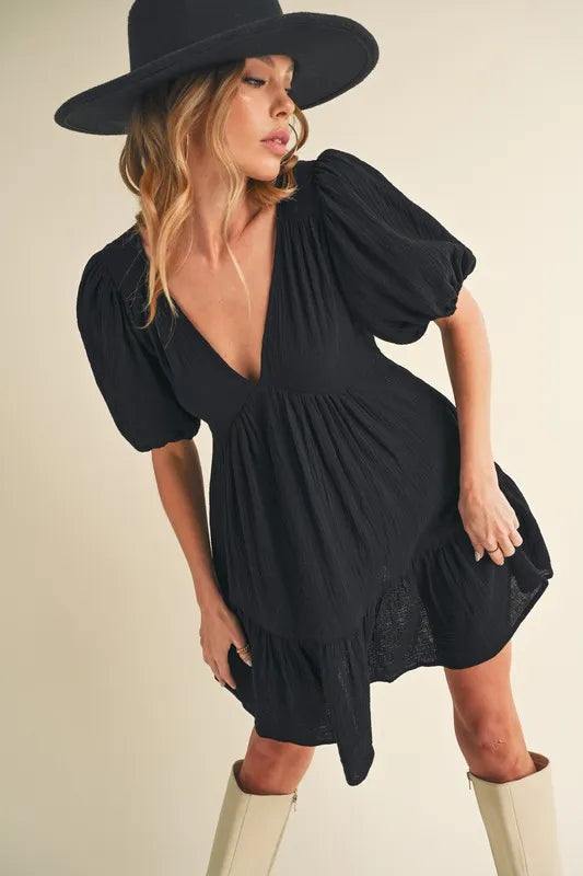 Aemi+Co Tied Back Ruffled Short Sleeve Mini Dress