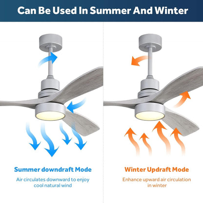 52 Inch Ceiling Fan with Lights, Low Profile Flush Mount Mordern Wood Ceiling Fan with Remote for Indoor Farmhouse Bedroom Living Room Outdoor Patio Porch, Reversible DC Motor, Noiseless-3