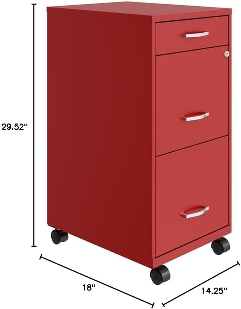 3 Drawers 29.52" Vertical Red Metal Filing Cabinet Lockable Pre-Assembled Movable Letter Size for Home, Office-1