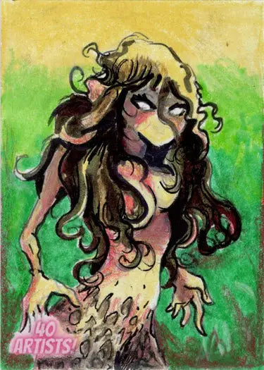 Stylized cartoon portrait of shaggy figure in Jay Mooers Sketch Card from Master Set