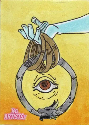 Surreal eyeball with wings grasped by a hand on 5finity Sketch Card by Roe Mesquita