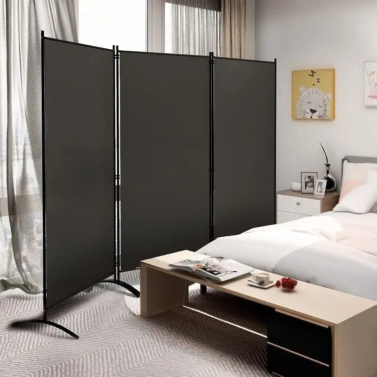 6-Ft Grey 3-Panel Room Divider Screen with Steel Base and Heavy Duty Hinges - Room Divider Screens
