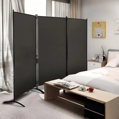 6-Ft Grey 3-Panel Room Divider Screen with Steel Base and Heavy Duty Hinges - Room Divider Screens