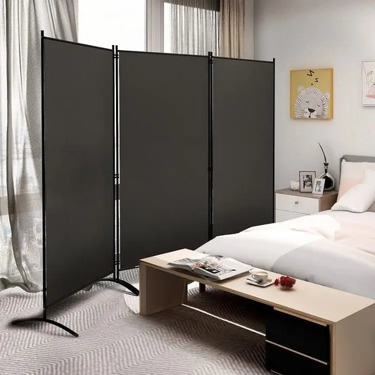 6-Ft Grey 3-Panel Room Divider Screen with Steel Base and Heavy Duty Hinges - Room Divider Screens