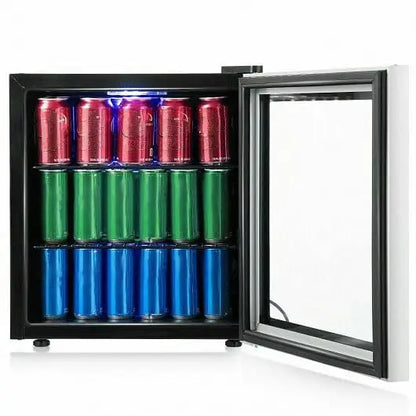 60 Can Beverage Mini Refrigerator with Glass Door - Color:Black - Wine & Beverage Coolers
