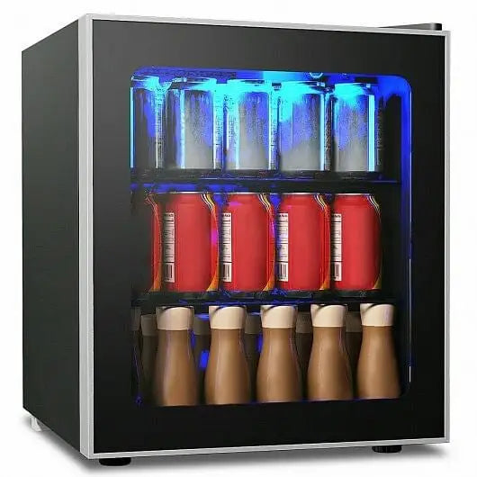 60 Can Beverage Mini Refrigerator with Glass Door - Color:Black - Wine & Beverage Coolers