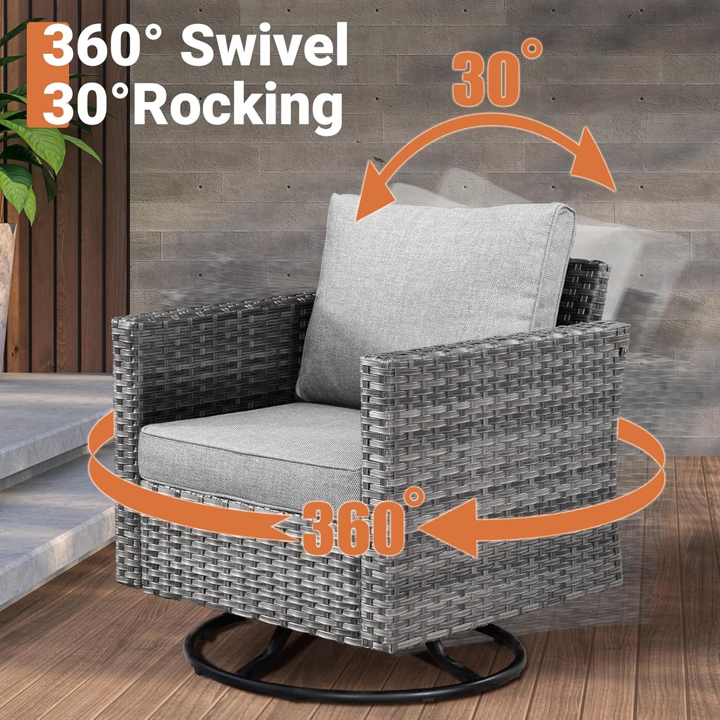 11 Piece Outdoor Patio Furniture Set with Fire Pit Table,Conversation Sectional Wicker Couch with Swivel Chairs,Modern outside Sofa for Balcony Backyard (Dark Grey)-3