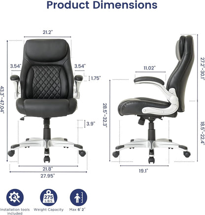 Ergonomic Office Chair Premium Microfiber Leather Adjustable Lumbar Support & Armrests, High Back Comfy Desk Gaming Chairs Executive Computer Swivel Chair Tilt Function(Posture,Black)-2