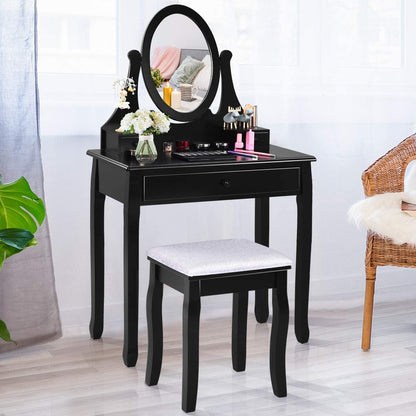 Black Oval Mirror Makeup Vanity Set-0