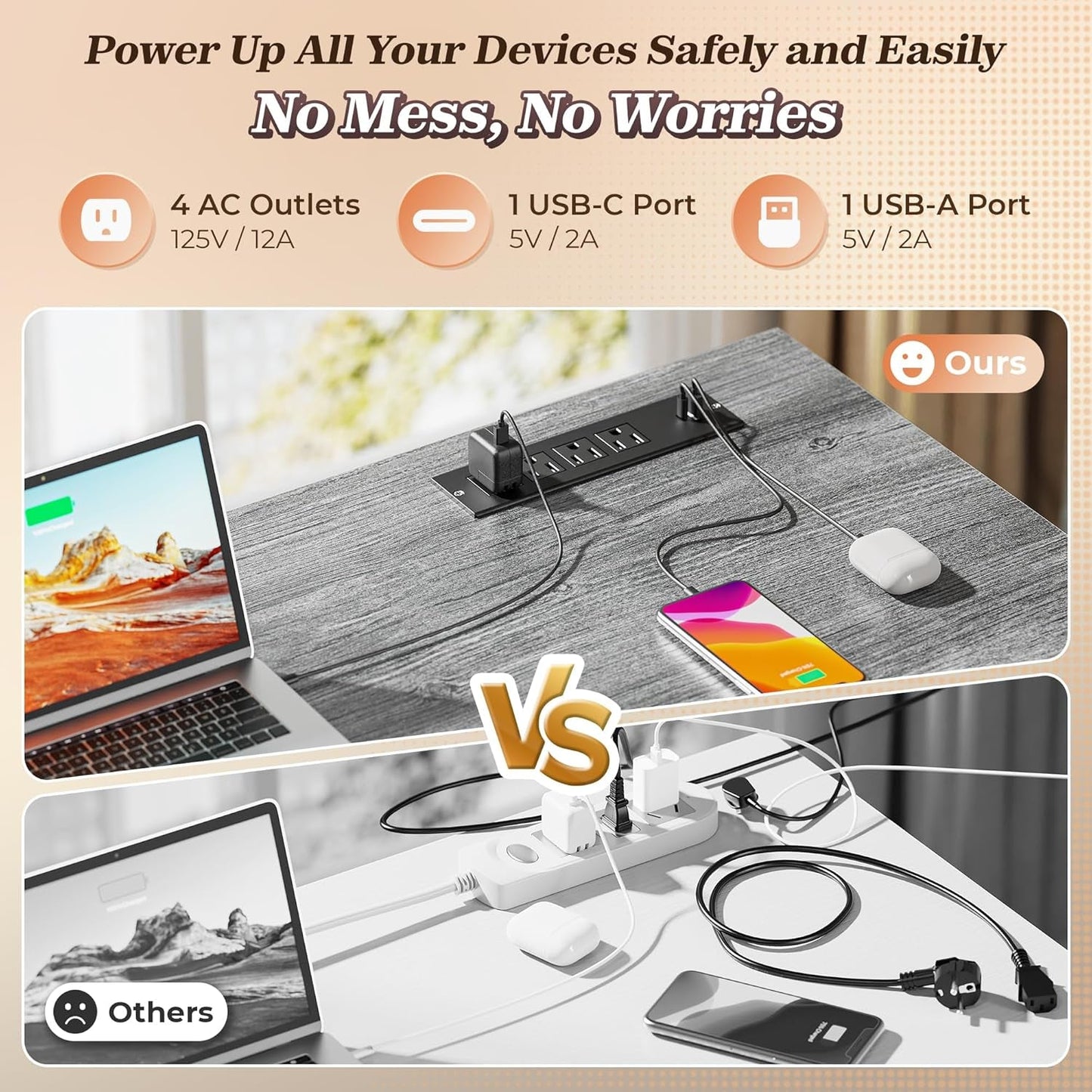61" L Shaped Desk with Power Outlets and USB-C Port, Reversible Computer Corner Office Desk with 4 Fabric Drawers and 2 Height-Adjustable Shelves, Large for Gaming Writing Work Study, Grey-3