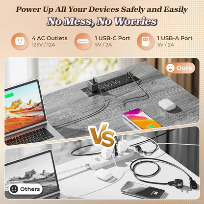 61" L Shaped Desk with Power Outlets and USB-C Port, Reversible Computer Corner Office Desk with 4 Fabric Drawers and 2 Height-Adjustable Shelves, Large for Gaming Writing Work Study, Grey-3