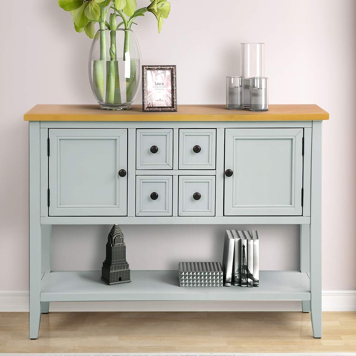 Cambridge Series Sideboard Table with Bottom Shelf, Lime White-0