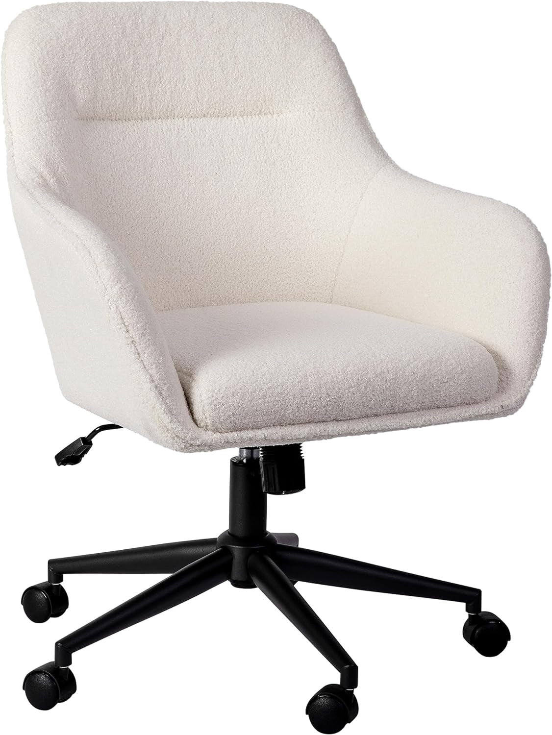 Rayna Swivel Task Chair with Flared Arms for Home Office in White Boucle with Oil Rubbed Bronze Frame-0