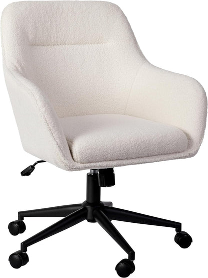 Rayna Swivel Task Chair with Flared Arms for Home Office in White Boucle with Oil Rubbed Bronze Frame-0