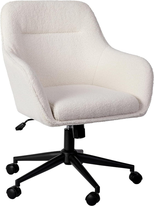 Rayna Swivel Task Chair with Flared Arms for Home Office in White Boucle with Oil Rubbed Bronze Frame-0