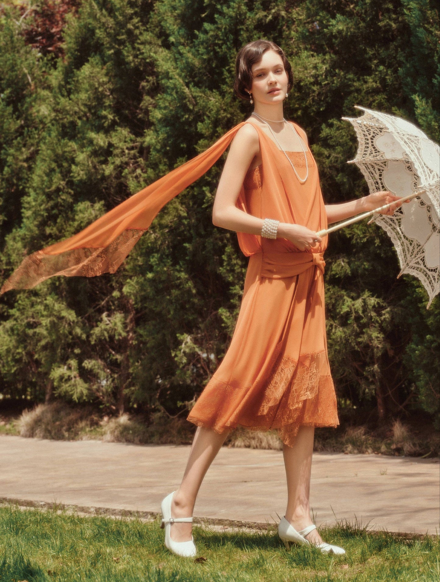 Classic Chiffon Lace Day Dress, Navy or Burnt Orange, Sizes 6, 8, 10