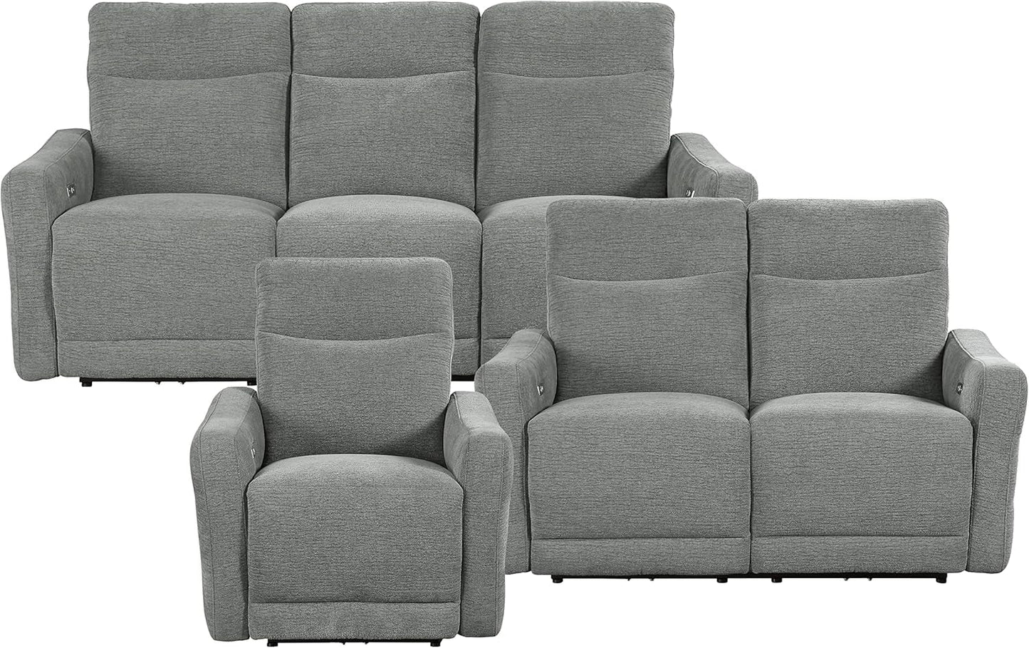 Rainwood Wall-Hugger Power Double Lay Flat Reclining Living Room Set, 3-Piece, Dove Gray-1