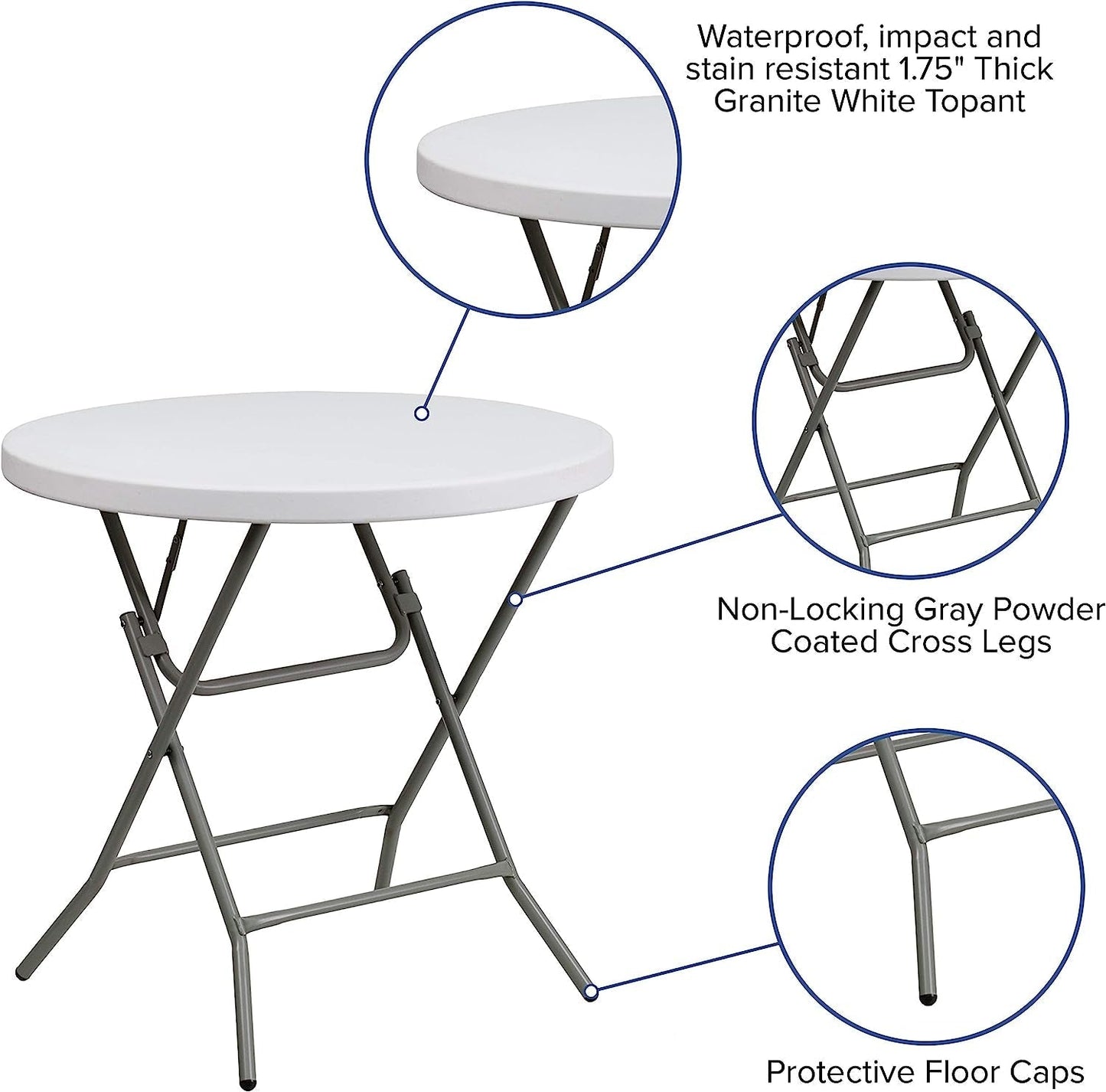 Granite White Plastic Folding Table - 2.63 Feet Round-3