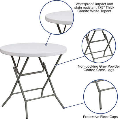 Granite White Plastic Folding Table - 2.63 Feet Round-3