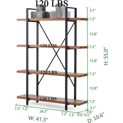 4 Tier Natural Wood Bookshelf: Rustic Industrial-2