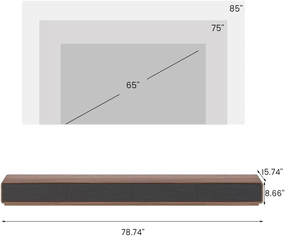 Modern TV Stand 78.74", Media Console with 4 Drawers, Soild Wood Entertainment Center for 65/70/75 Inch TV Fully-Assembled Black & Walnut Veneer (TV Stand Only)-1