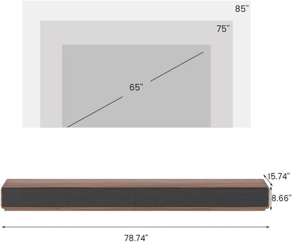 Modern TV Stand 78.74", Media Console with 4 Drawers, Soild Wood Entertainment Center for 65/70/75 Inch TV Fully-Assembled Black & Walnut Veneer (TV Stand Only)-1