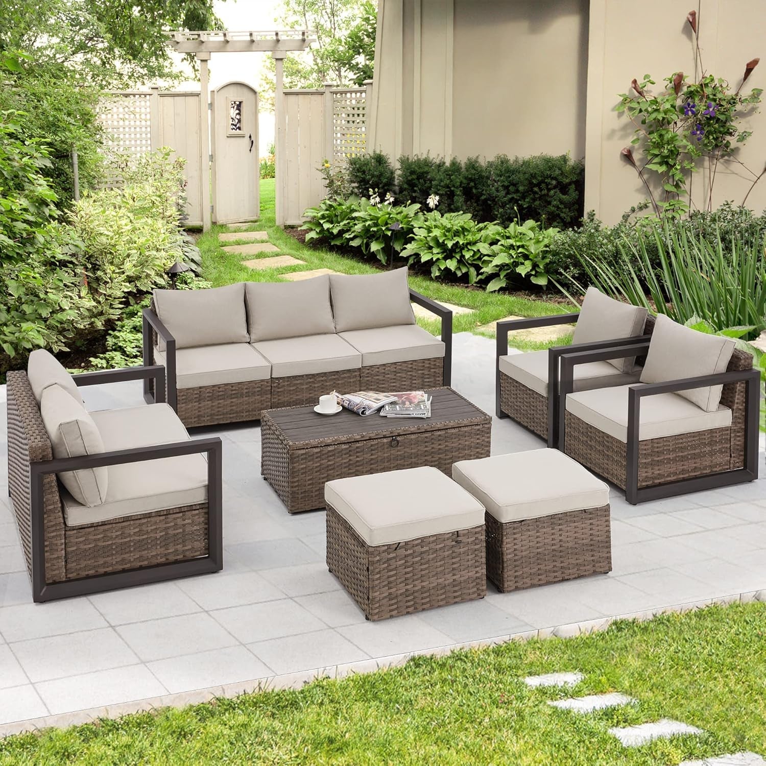 Aluminum Patio Furniture Set with Rattan Sectional Sofa-1