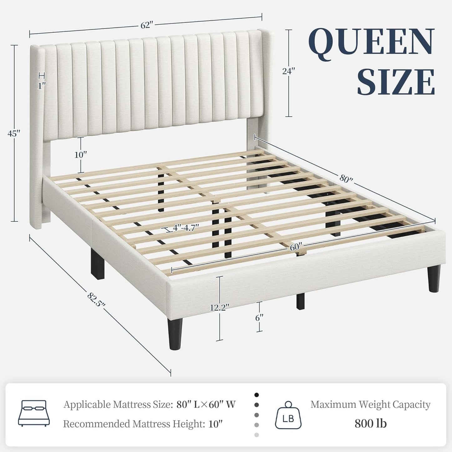 Queen Upholstered Platform Bed With Beige Headboard-1