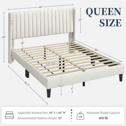 Queen Upholstered Platform Bed With Beige Headboard-1