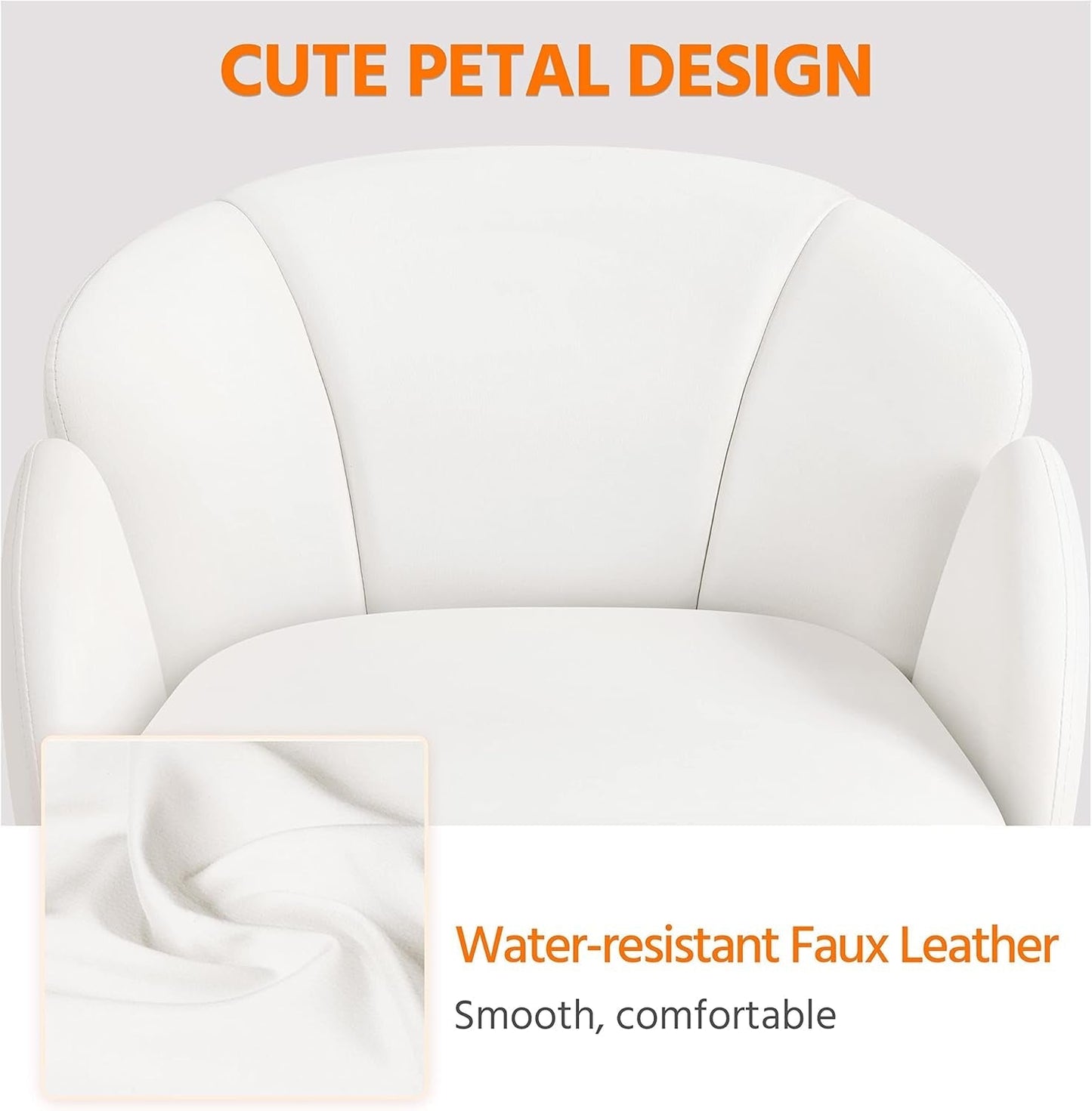 White Desk Chair Petal Cute Office Chair Faux Leather Swivel Desk Chair Vanity Chair with Back Modern Computer Rolling Chair for Bedroom-3