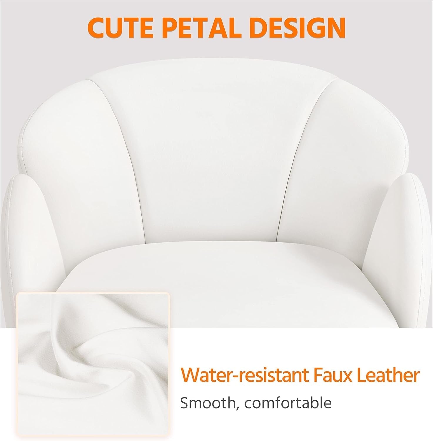 White Desk Chair Petal Cute Office Chair Faux Leather Swivel Desk Chair Vanity Chair with Back Modern Computer Rolling Chair for Bedroom-3