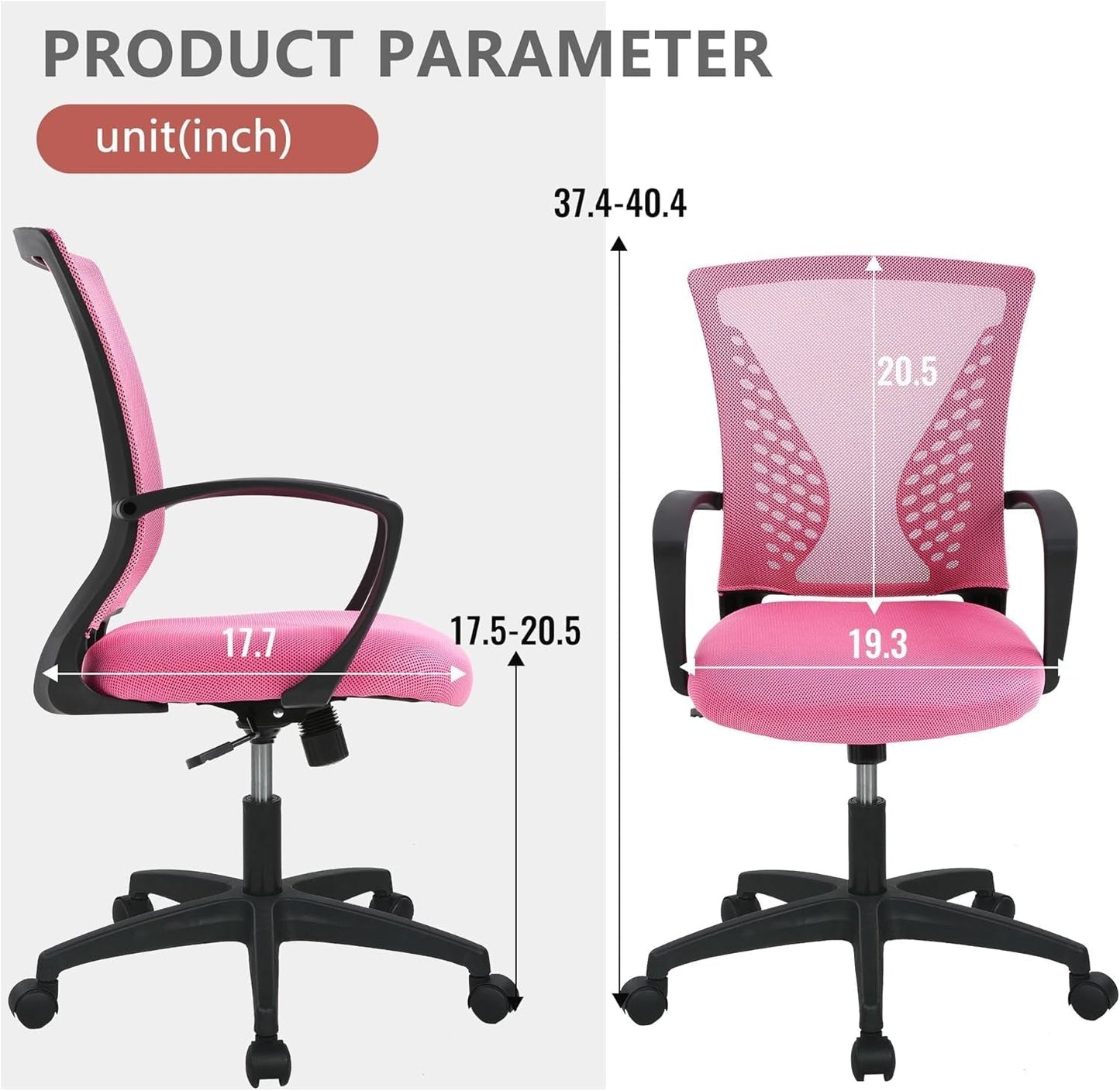 Office Computer Gaming Chair Ergonomic Mesh Desk Chair Adjustable Video Game Chairs with 360 Degrees Swivel Wheels Armrest Lumbar Support for Home Office,Pink-1