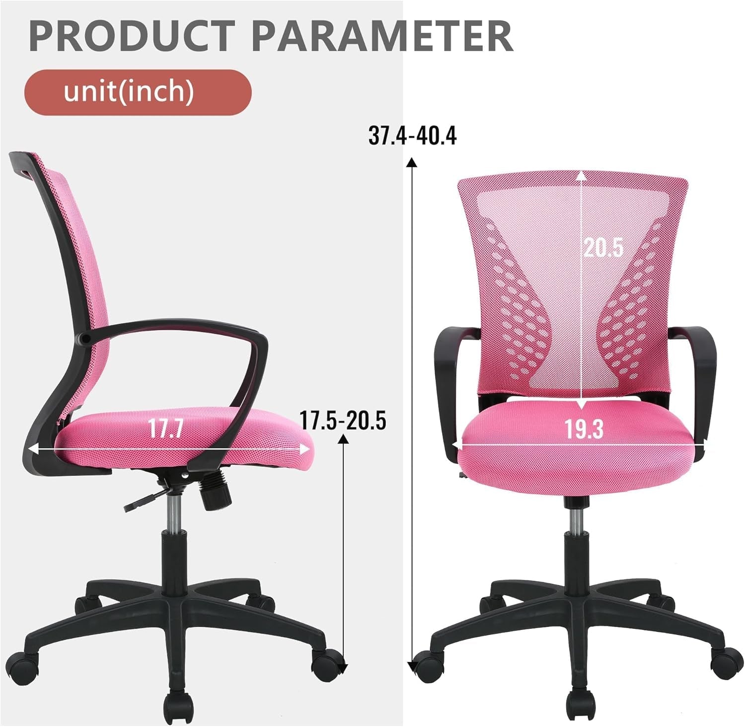 Office Computer Gaming Chair Ergonomic Mesh Desk Chair Adjustable Video Game Chairs with 360 Degrees Swivel Wheels Armrest Lumbar Support for Home Office,Pink-1