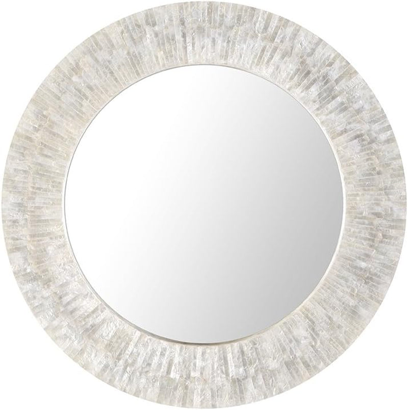 1040142, Pearlescent White round Capiz Seashell Sunray Wall Mirror-0