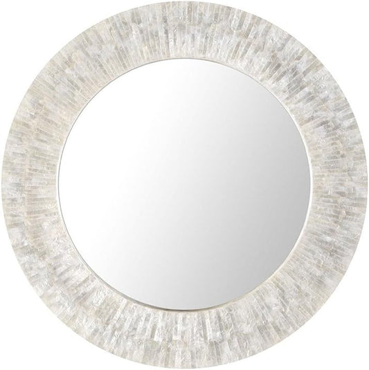 1040142, Pearlescent White round Capiz Seashell Sunray Wall Mirror-0