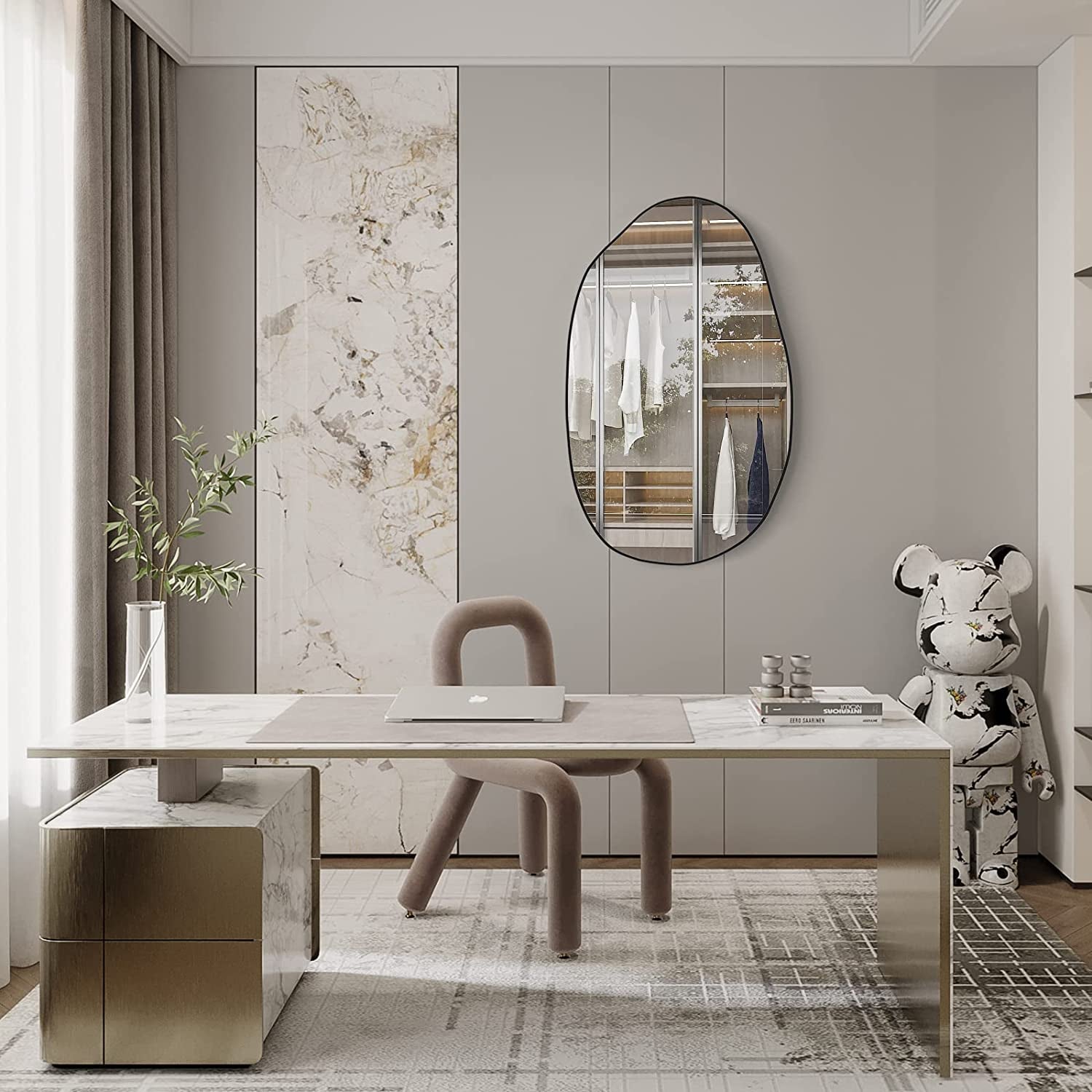 Asymmetrical Wood Framed Wall Mirror for Decoration-0