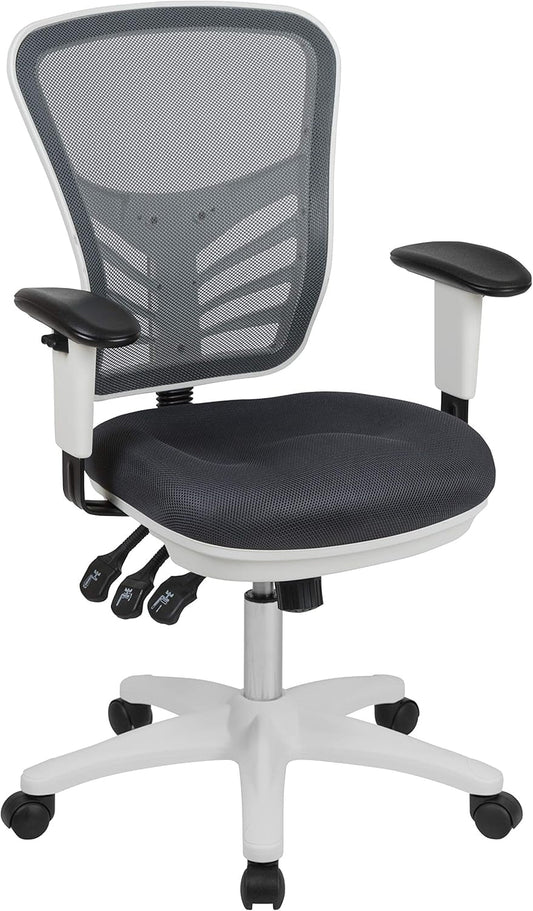 Nicholas Mid-Back Swivel Office and Gaming Chair, Ergonomic Mesh Office Chair with Adjustable Lumbar Support and Height, Gray/White-0
