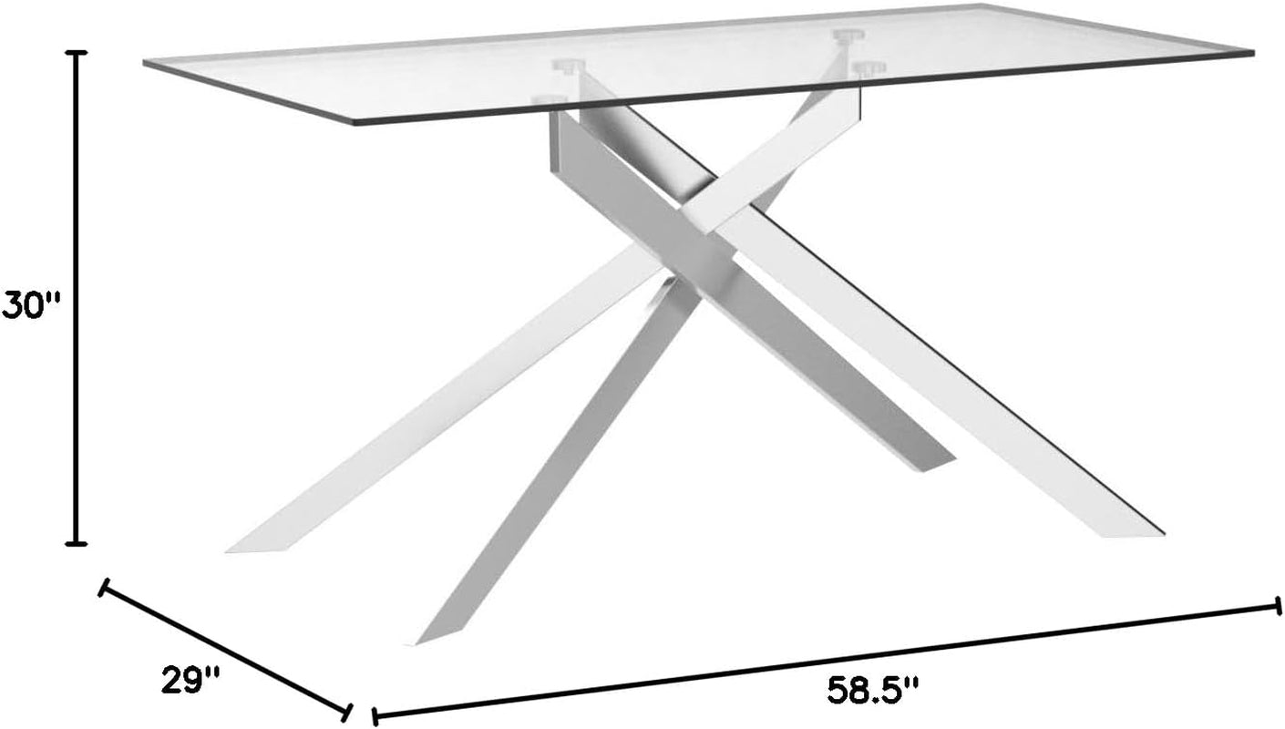 58.5 Inch Rectangular Glass Dining Table With Silver Finish-1