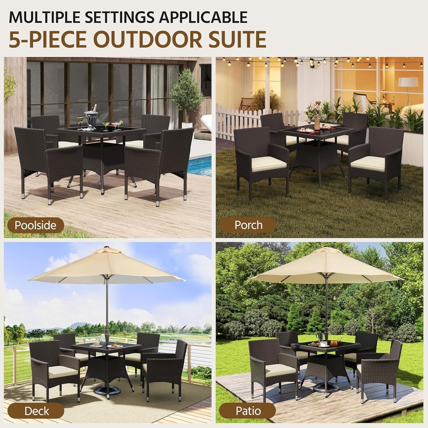 Five Piece Outdoor Rattan Furniture Set with Umbrella-3
