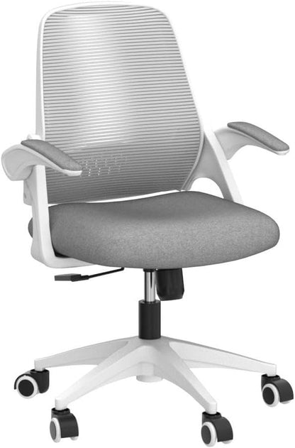 Office Desk Computer Gaming Chair with Ergonomic Lumbar Back Support Flip-Up Padded Armrest Adjustable Height and Wheels for Home or Office (Grey)-3