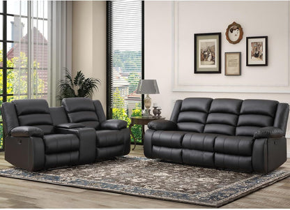 Faux Leather Manual Recliner Sofa Set, Loveseat Reclining Sofa and 3 Seat Recliner Sofa, Couch Set for Living Room, Bedroom, Meeting Room, Black(Loveseat+Sofa)-0