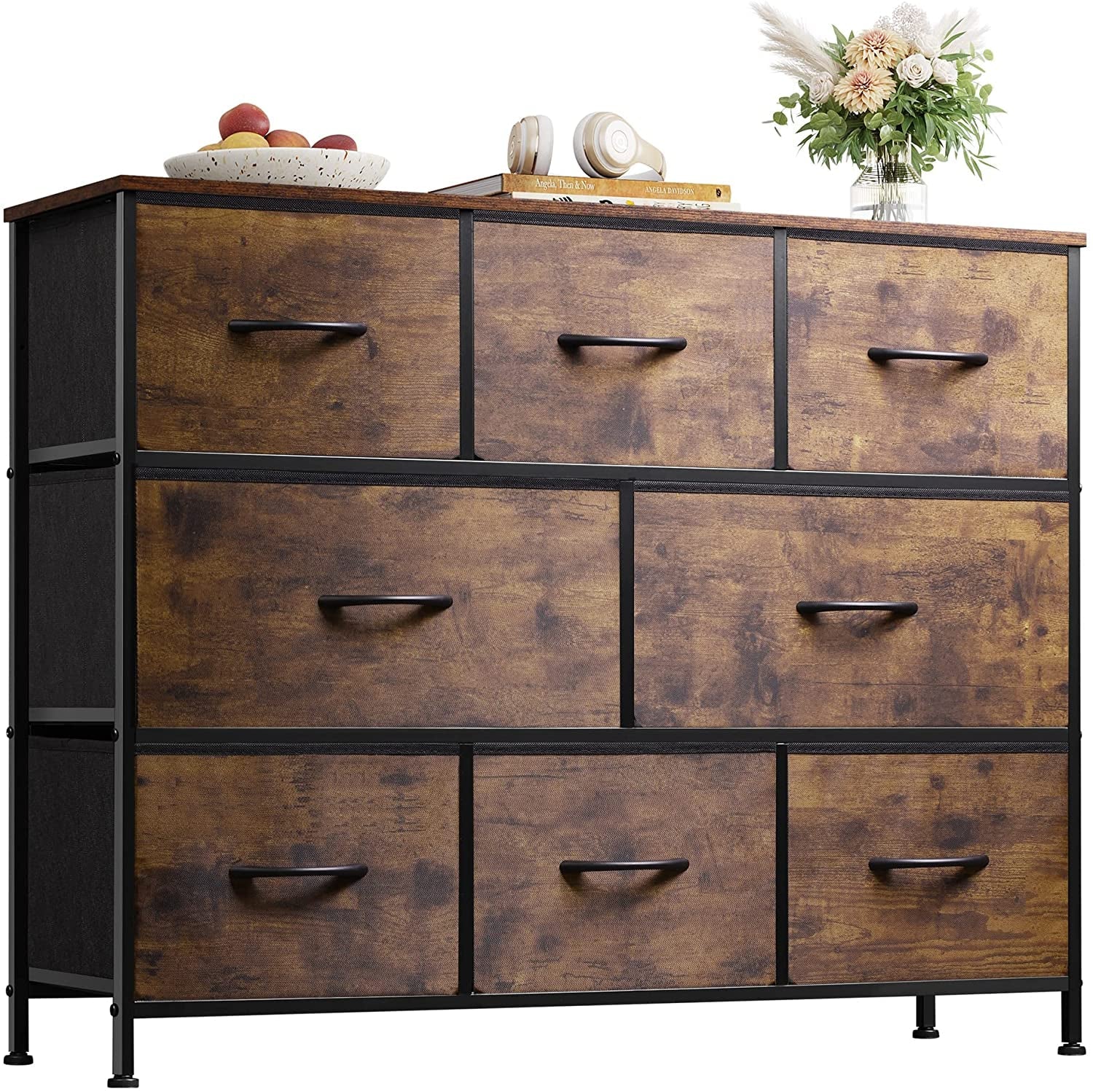 Rustic Brown Dresser with 8 Large Deep Drawers-1