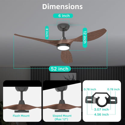 Ceiling Fans with Lights and Remote, 52 Inch Large Airflow Indoor Ceiling Fans with Quiet DC Motor and 3 Colour Temperature Black Noiseless ABS Fan Blades (Dark Woodgrain)-3
