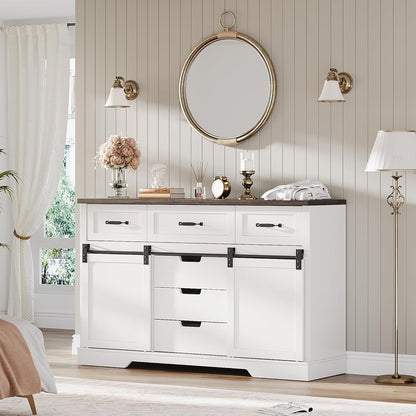 White Farmhouse Buffet Cabinet 47.2inches With Drawers-2